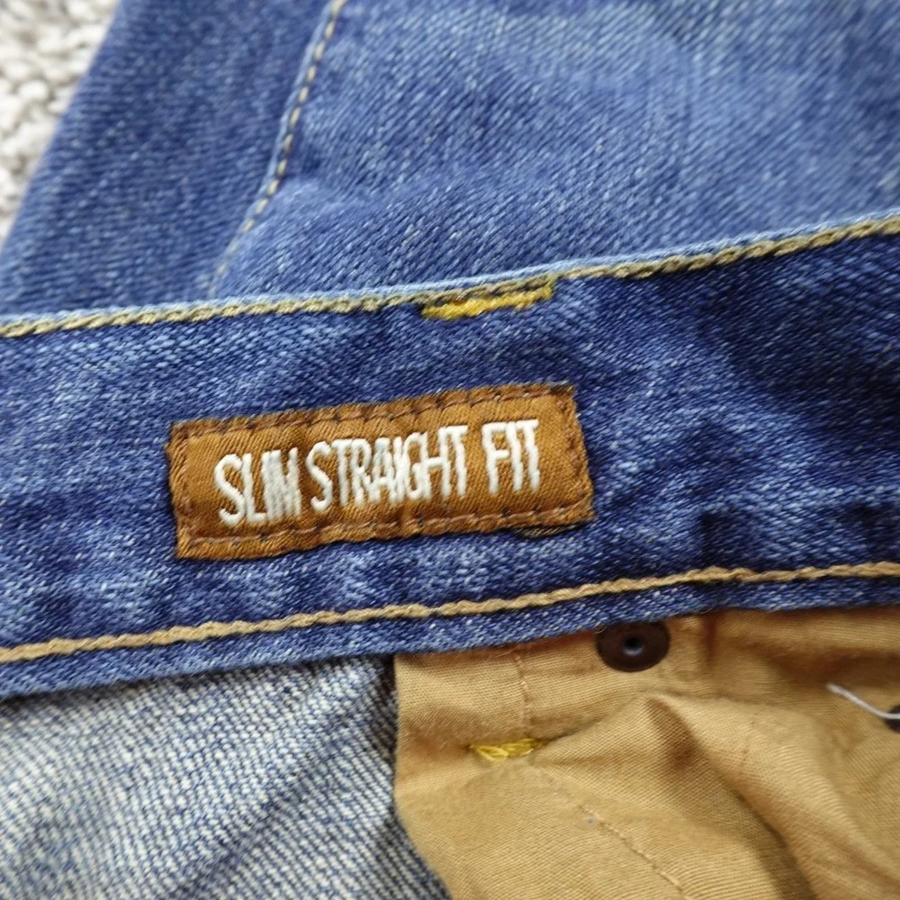 VTG Plugg Jeans Mens 38X34 Dark Blue Denim Wide Leg Slim Straight Grunge Rap Y2K